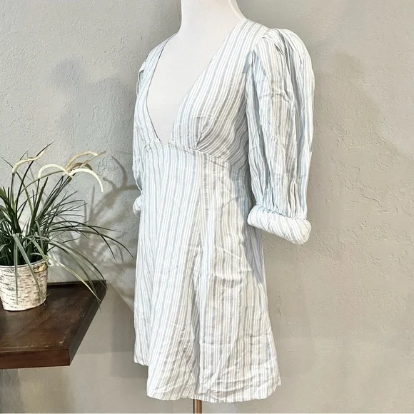 NWT For Love & Lemons Leslie Blue Striped Puff Sleeve Mini Dress - Picture 5 of 16